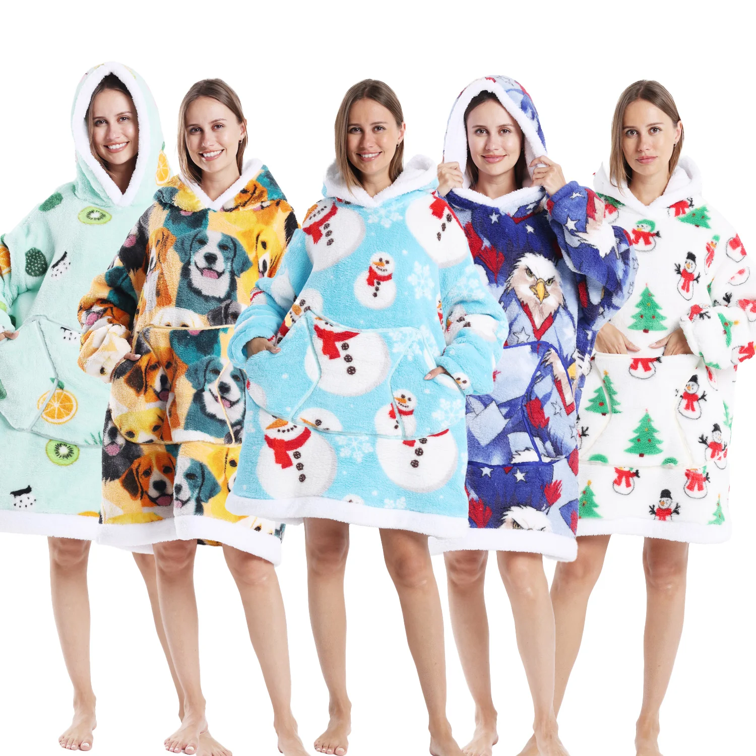 

Winter Warm Fleece Fluffy Fuzzy Blanket Hoodie Thick Wearable Blanket Hooded Blanket for Adults Men Women Christmas GIfts