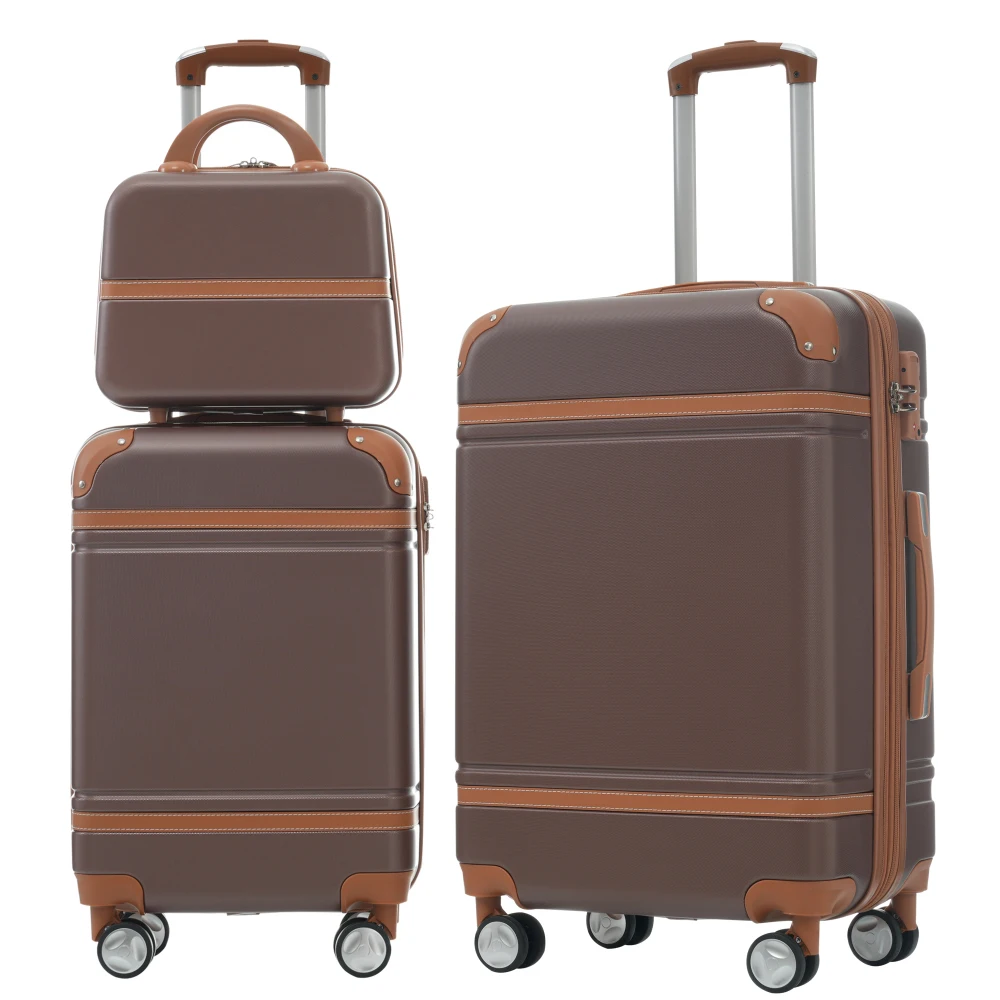 

Hardshell 3PCS Travel Luggage Set with Cosmetic Case TSA Lock Lightweight Brown Spinner Wheels 20/24 Inch