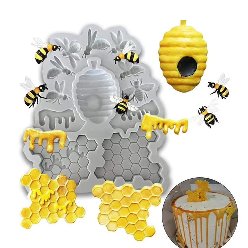 Honeycomb Fondant Mold 3D Honeybee Bee Silicone For Cake Decoration Biscuit Cookies Chocolate Hard Candy Cupcake Topper Kitchen