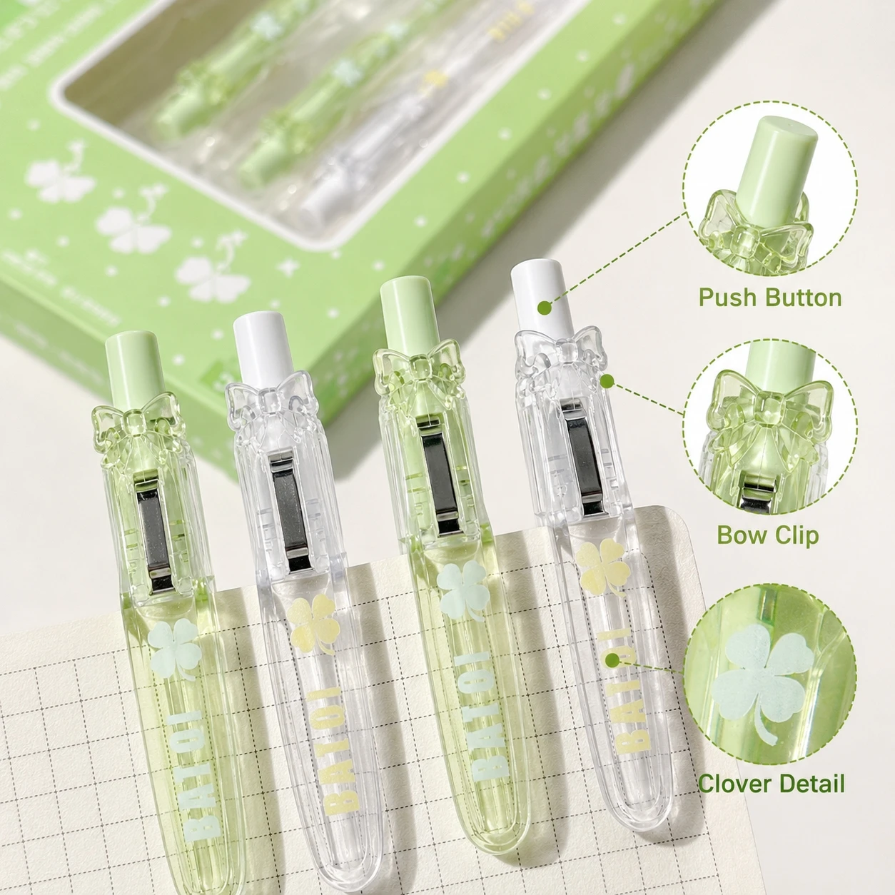 4 Stück mintgrüne Gelstifte, 0,5 mm, einziehbare Stifte für Schulschreiben, schwarze Tinte, schnell trocknend, Schreibwaren, Geschenk – Detail 1