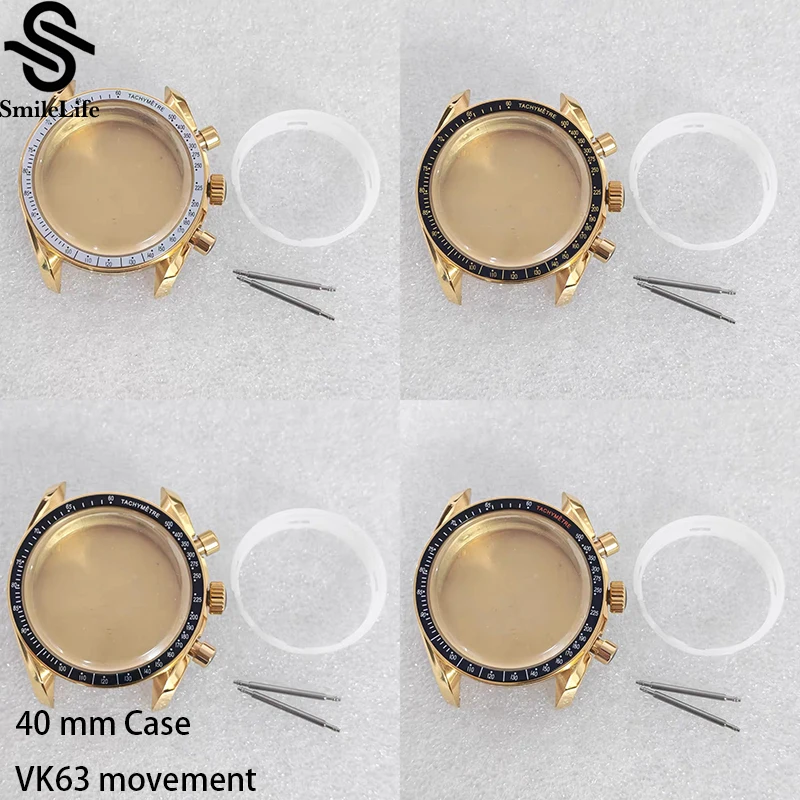 

SmileLife VK63 40mm Case Mineral Glass Gold Case Aluminum Bezel Fit VK63 Quartz Movement Watch Accessories