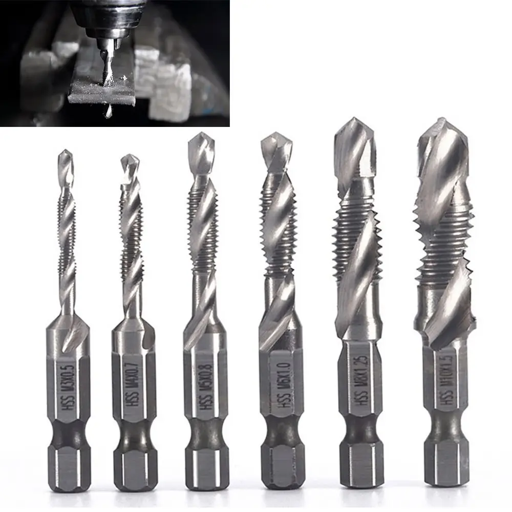 Hex Shank Titanium Plated HSS Screw Thread Metric Tap Drill Bits Screw Machine Compound Tap M3 M4 M5 M6 M8 M10 Hand Tools