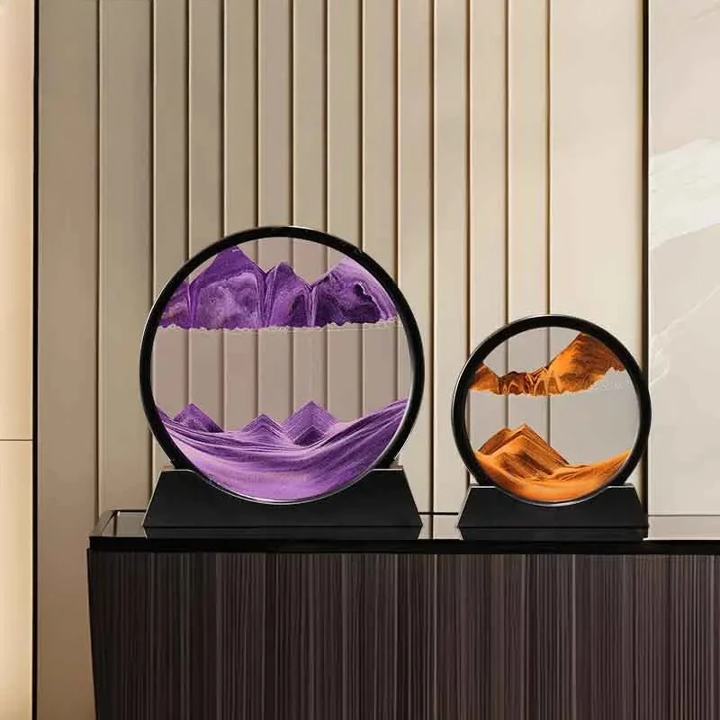 7/12 Inch 3D Moving Sand Art Picture Round Glass Ocean Sea Sandscape Craft Flowing Sand Painting Living Room Home Decor Gift