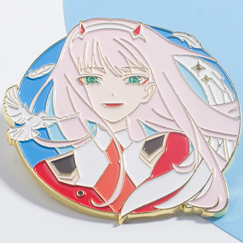 Anime DARLING in the FRANXX Zero Two Badge Cosplay Costume Accessories Brooch Pin Cartoon Backpack Pendant Metal Prop Gift