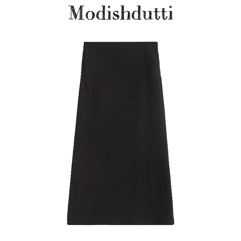 

Modishdutti High Quality 2024 Spring Summer Women Fashion High Waist Texture Slim Skirt Female Casual Solid Midi Skirts