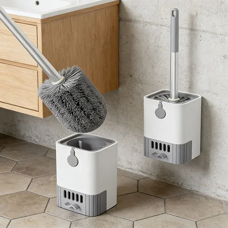

Щетка для унитаза без сверления с настенным креплением — вентилируемый держатель и набор для чистки ванной комнаты с силиконовой щетиной