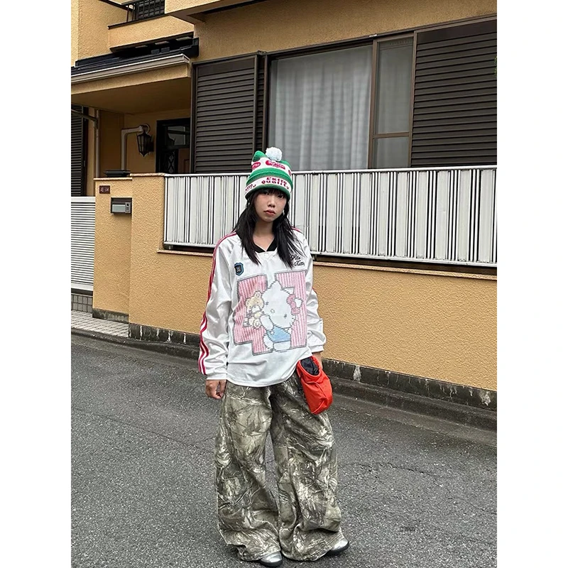 ZHIZOU النساء القوطية فضفاض Y2k الجينز الأمريكية 2000s نمط التطريز جان السراويل خمر Harajuku كبيرة الحجم سراويل جينز الخريف