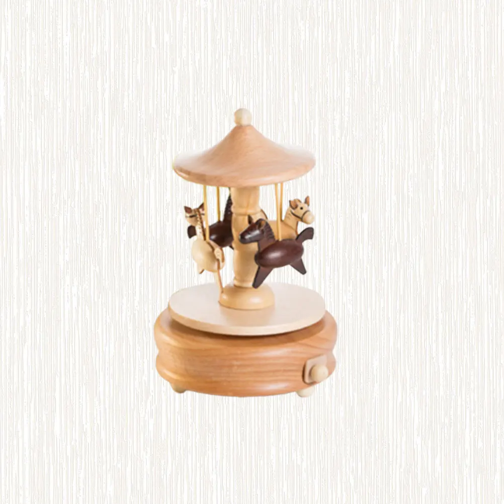 

Anti-Slip Bottom Wooden Wind Up Music Box Carousel Design Desktop Decoration Gift For Birthday Wedding Valentine'S Day Melody