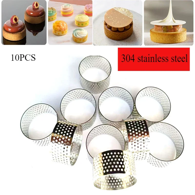 10Pcs Perforated Metal Treuils Round Ring Sheet Tartlet Pie Circle 4cm Metalcutting Tart Mold Tart Optical Plate Pastry Punc