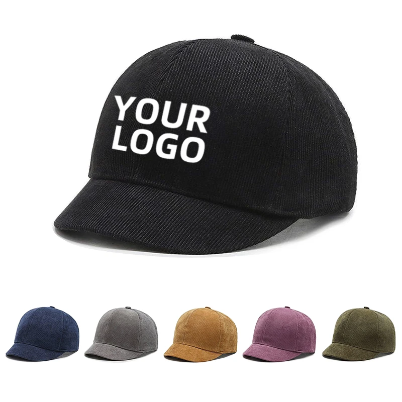 Fashion New Style Thick Fabric Custom Your Embroidered Logo Letters Men's Visor Short Brim Corduroy Baseball Caps Hats For Women