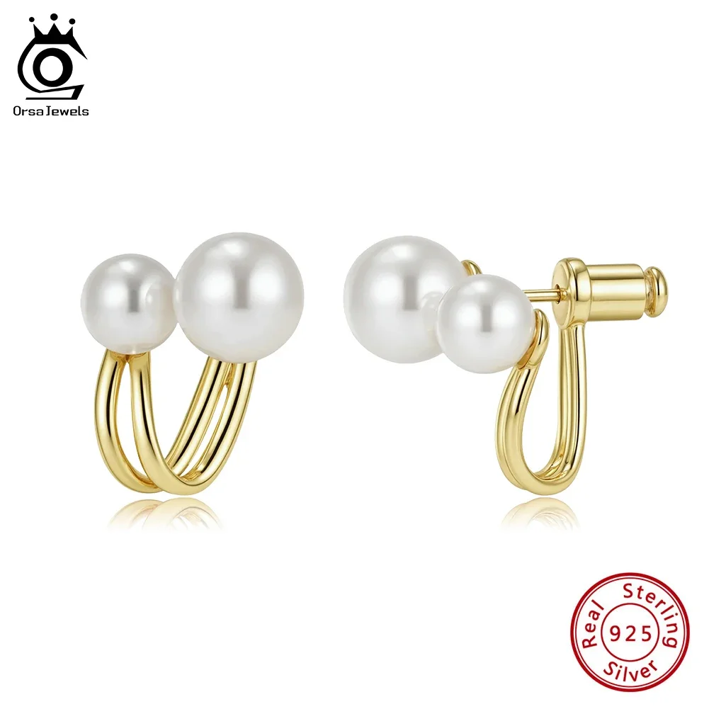 ORSA JEWELS Elegant Shell Pearl Stud Earrings for Women 925 Sterling Silver Party Shell Round Cut Piercing Earings Jewelry PSE05