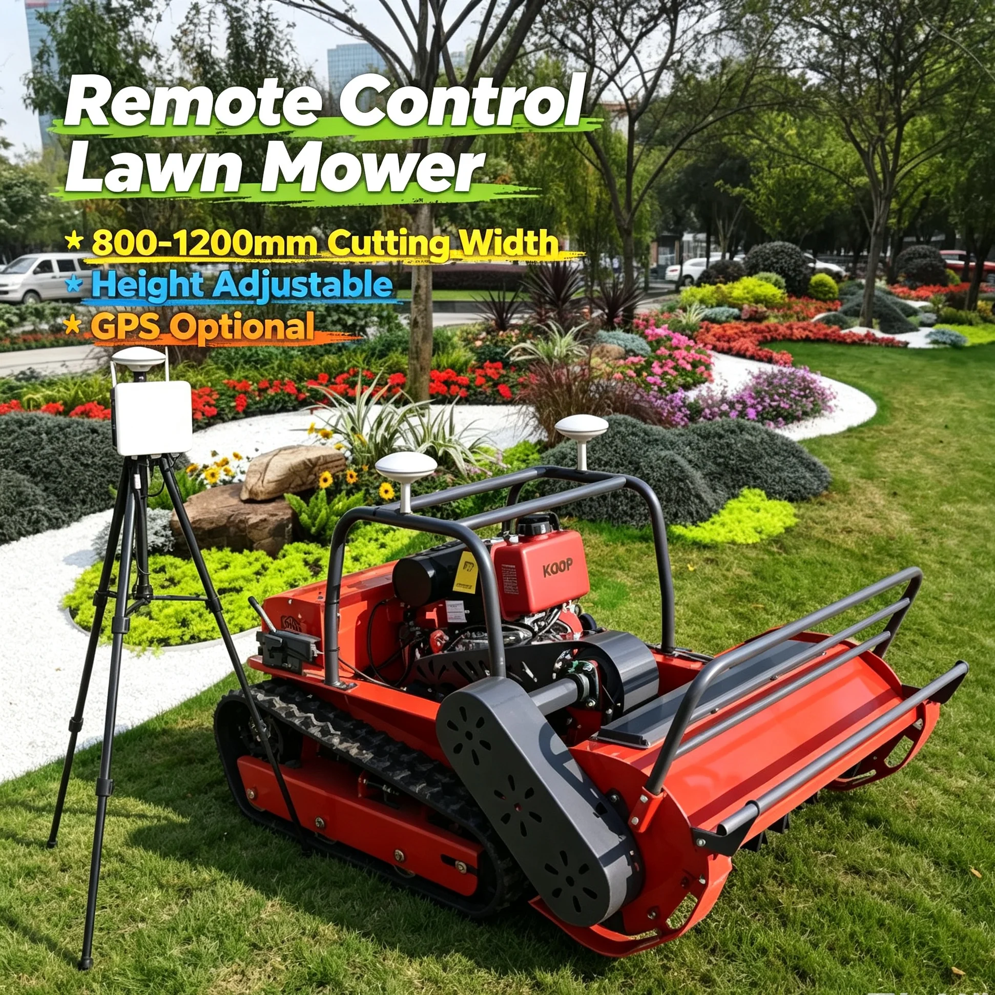 Customized robot lawn mower uses industrial GPS remote controller, matched snow shovel assists adjustable 900mm cutting height