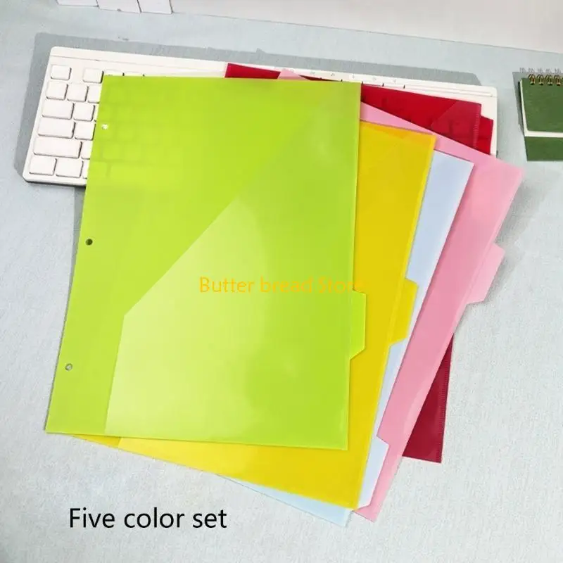 W89C 5 Pcs 3 Holes File Folders Document Organizers Plastic Dividers for School