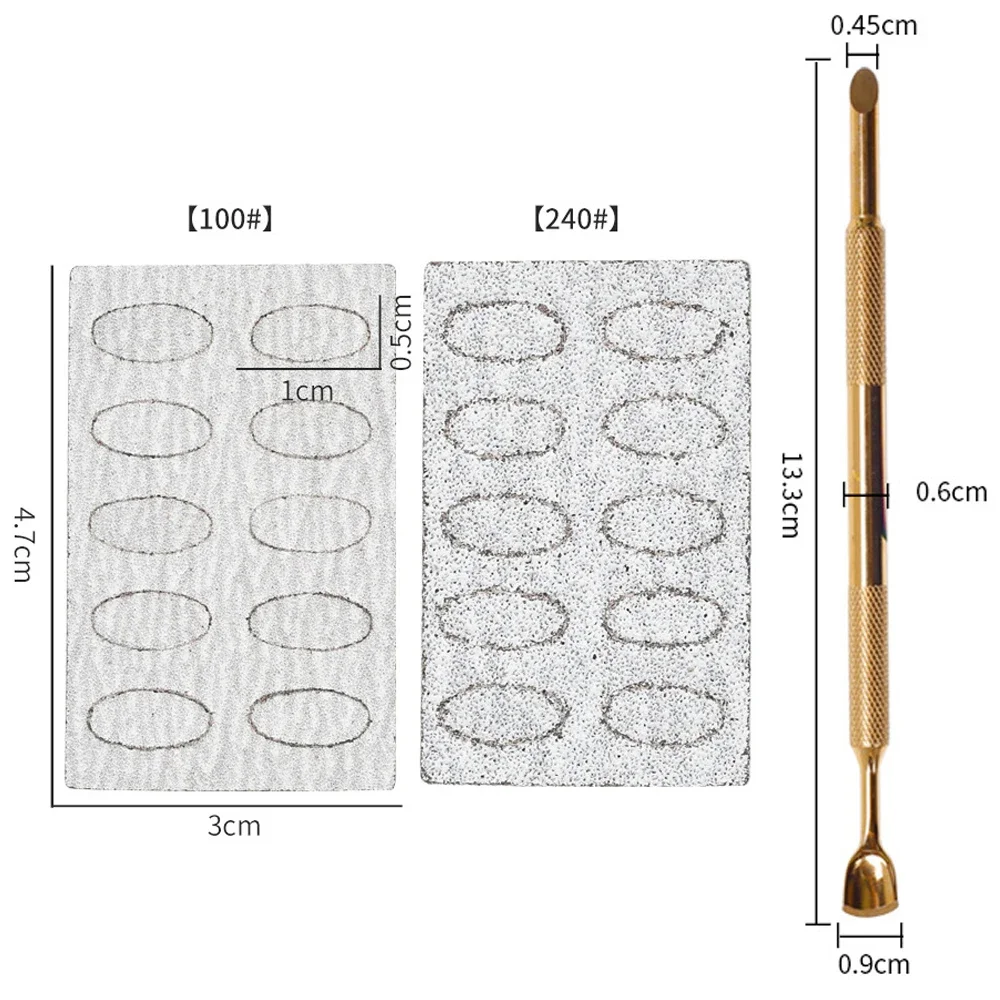 50pcs 100/240 Grit Self-adhesive Sandpaper Double Head Nail Cuticle Pusher Dead Skin Removal Polishing Manicure Treatment Tool