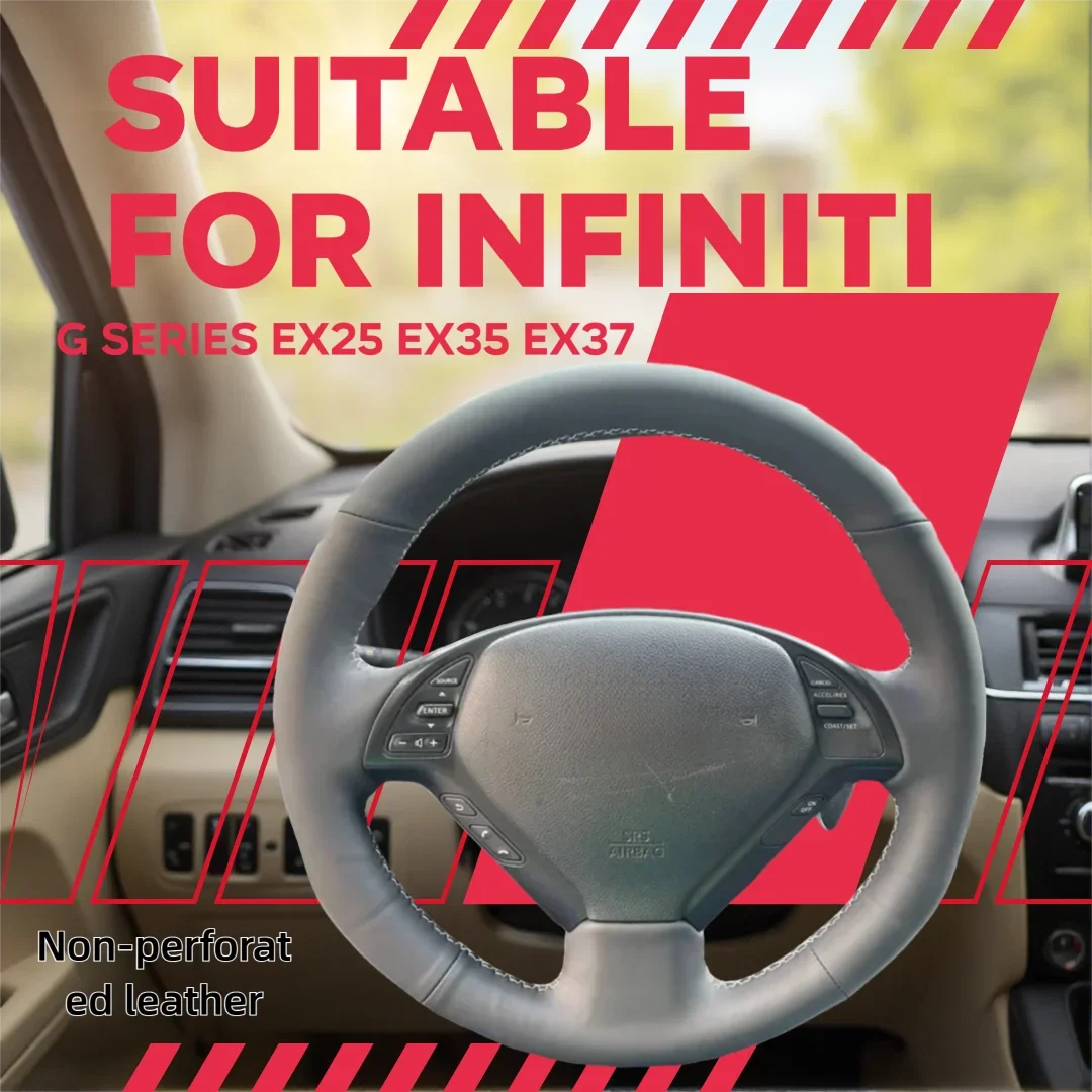 Hand‑Sewn Full‑Wrap Non‑Perforated Genuine Leather Steering Wheel Cover Specially Fit for Infiniti G‑Series EX25 EX35 EX37