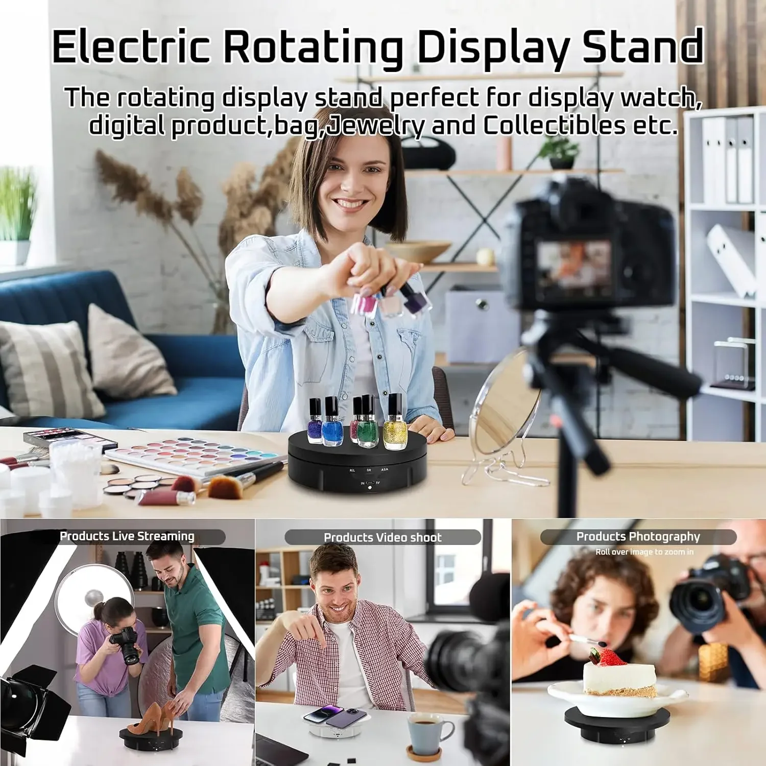 3 in1 Motorized Rotating Display Stand Replacement Cover 360 Electronic Turntable for Photography Products (Remote Controller) image 4