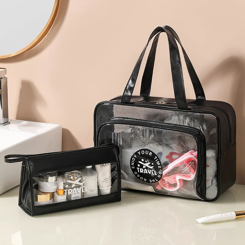 Transparent Travel Shower Bath Bag Dry-Wet Separation Partition Swimming HandBags PVC Storage Bag Makeup Bag