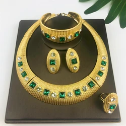 Dubai Gold Color Jewelry Set For Women High Quality 18K Gold Plated Opal Jewelry Necklace Earring Ring Bracelet 4PCS Set Jewelry