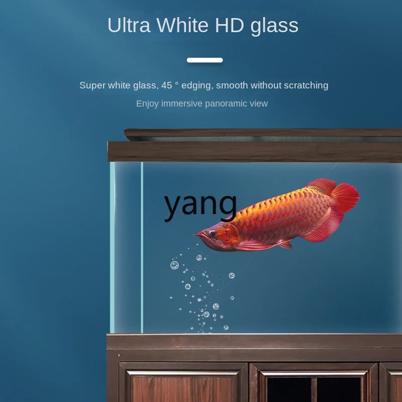 Yjq New Chinese Super White Dragon Fish Tank Aquarium Living Room Glass Bottom Filter Chinese Style