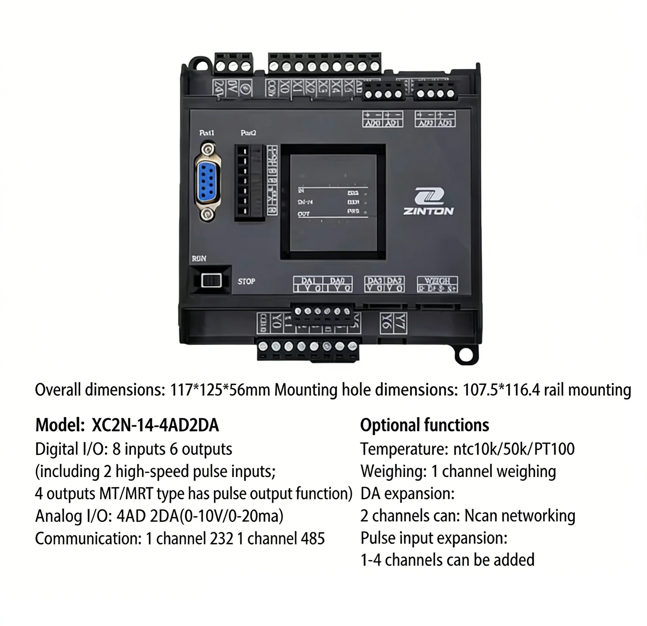 FX2N Series PLC 14/20/24/32/48MR/T 10AD 2DA Analog Module Supports Works2 & Modbus RTU