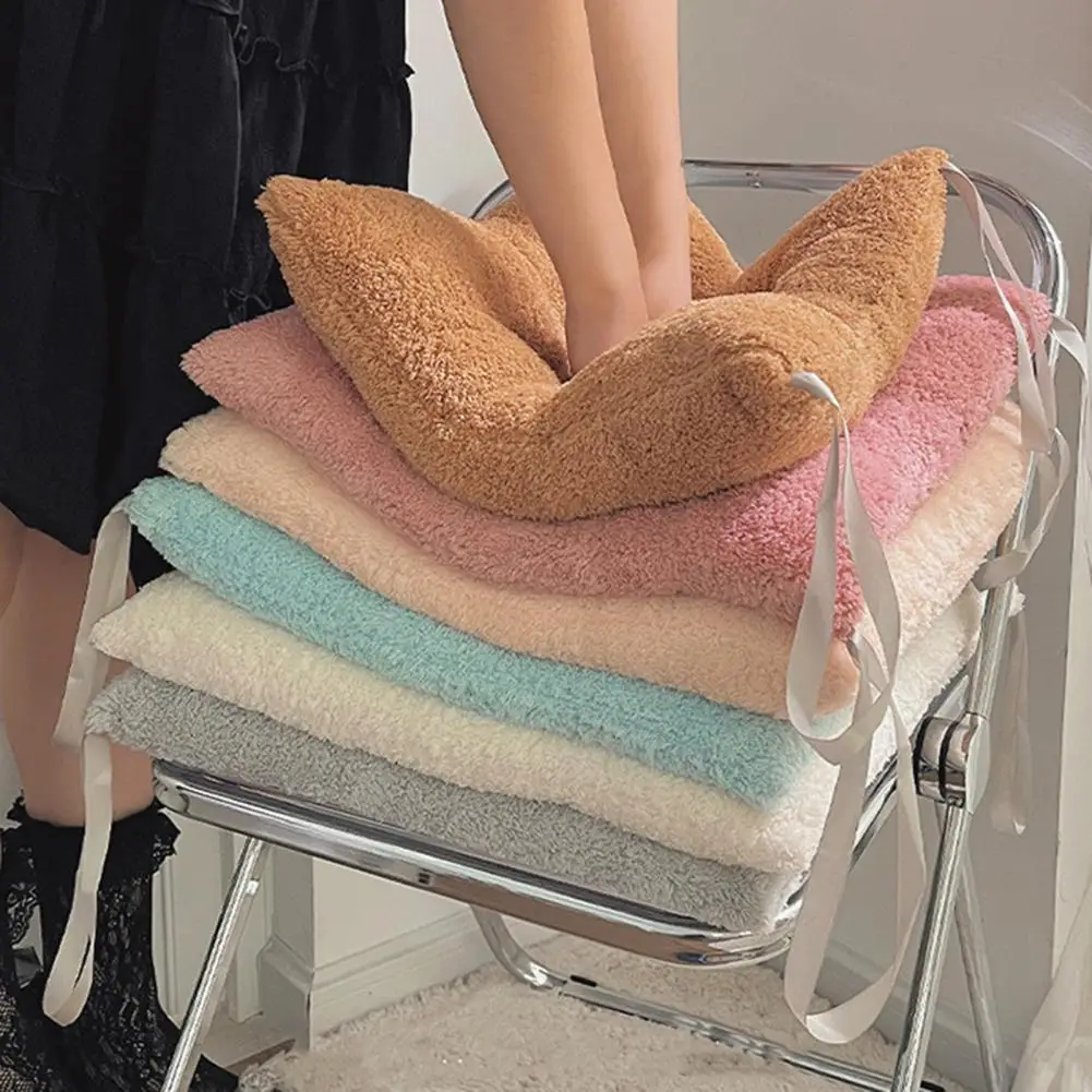 Butt Protector Plush Fabric Thickened Seat Cushion with Anti-slip Bottom for Home Car Dining Chair Support Simple Style Chair