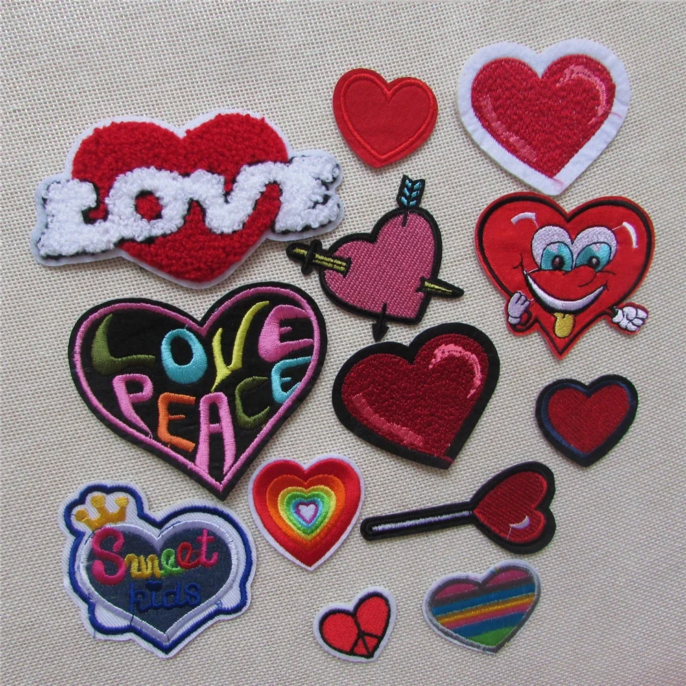 Fashion Cartoon Heart Patch Hot Melt Adhesive Children Applique Embroidery Patches Stripes DIY Clothing Decorate Accessory patch