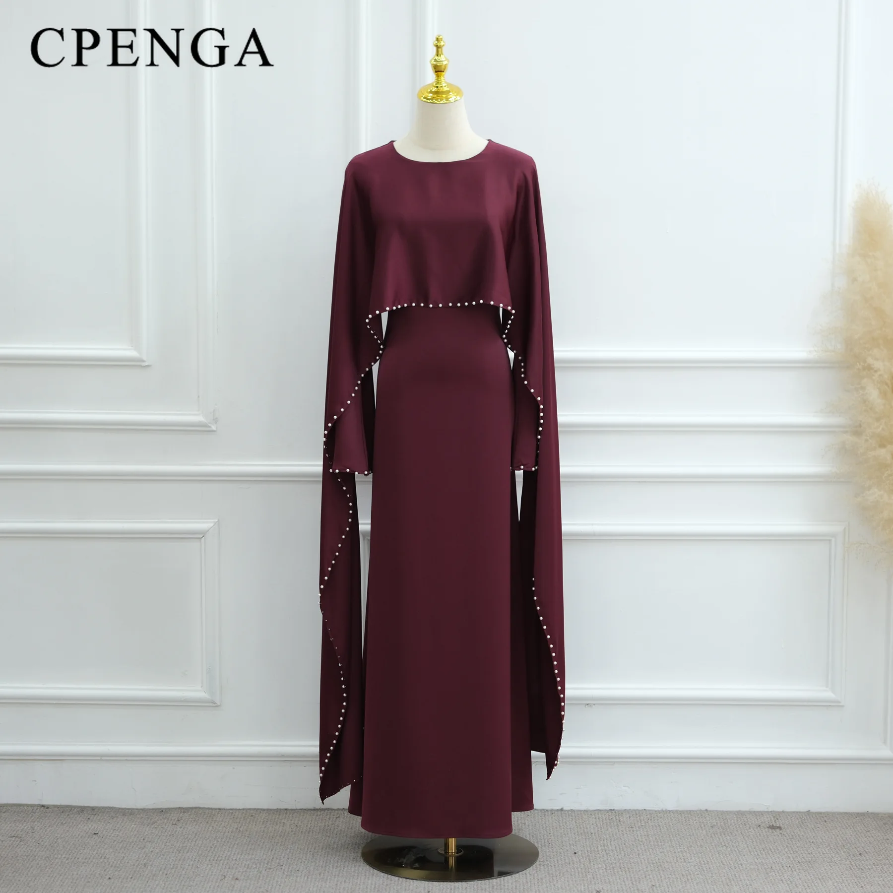 ドバイの豪華な控えめなアバヤドレス、ムスリム女性向け、ラマダン、中東、パールビーズのカフタン、ツーピース、イスラム、トルコの衣装