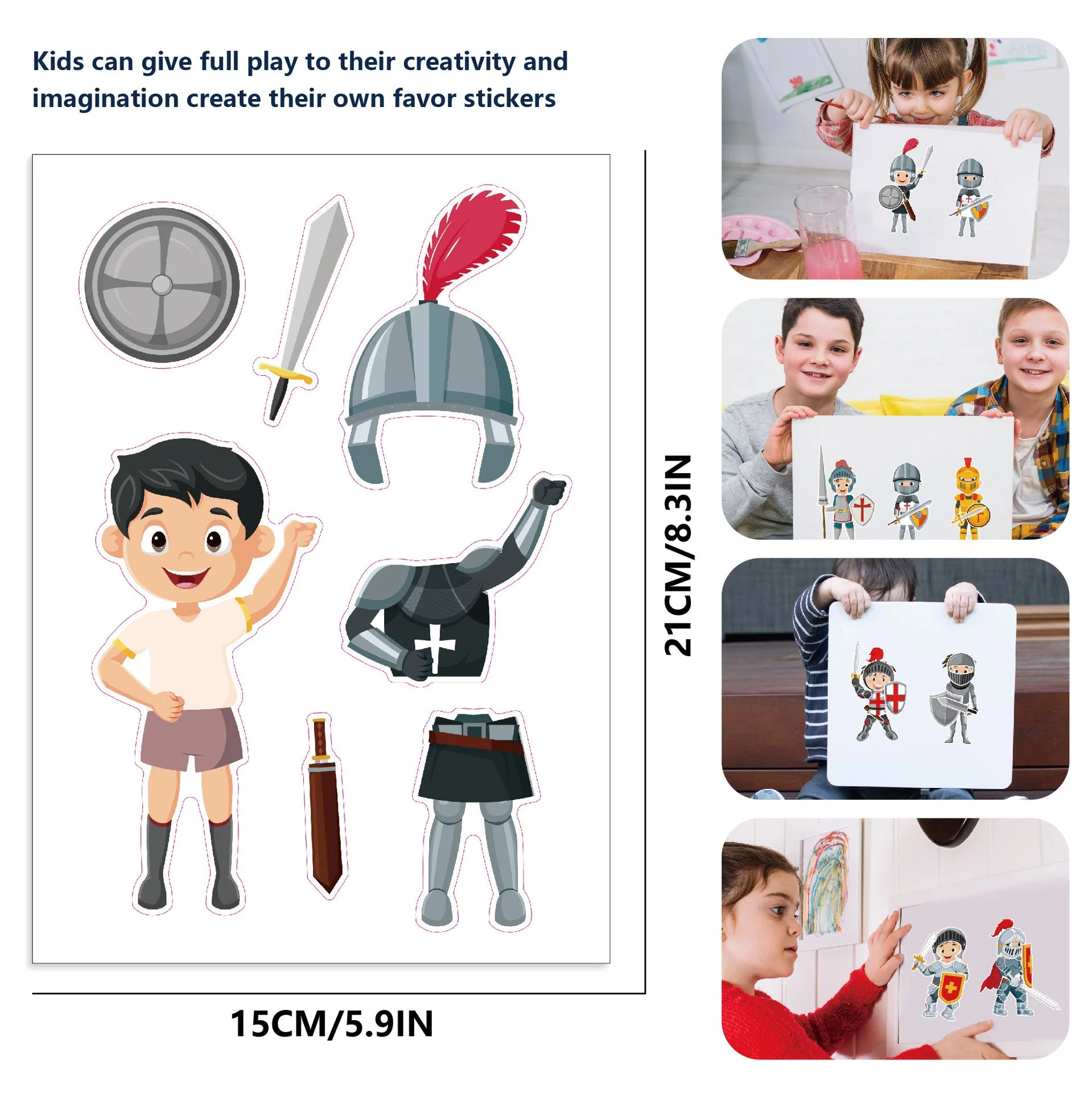 Maak je eigen ridder DIY-stickers voor kinderen jongens meisjes aankleden Cavalier montage puzzelstickers kinderfeestcadeaus