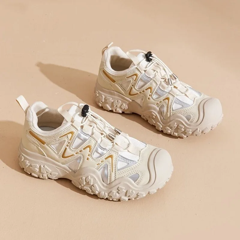 Ladies Outdoor Trekking Sneakers Mesh Breathable Non‑Slip Thick PlatformShoes Women Quick Pull Lace Casual HikingSports Footwear
