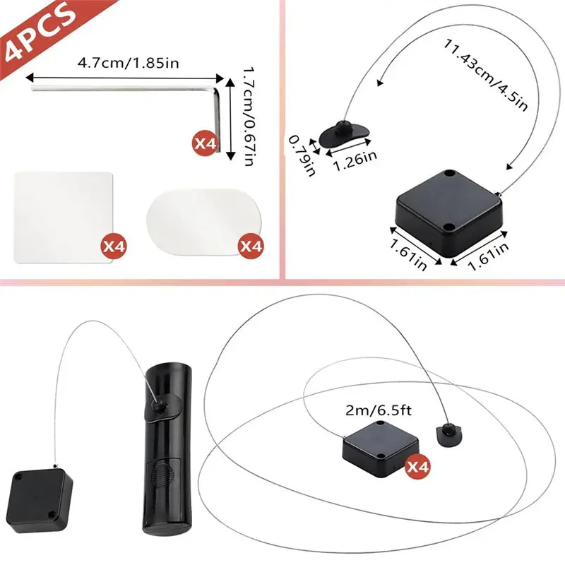 ABKN Retractable Remote Control Tether 4 Pack 6.5ft with Adjustable Locking Cord TV Remote for Finder Security Lanyard