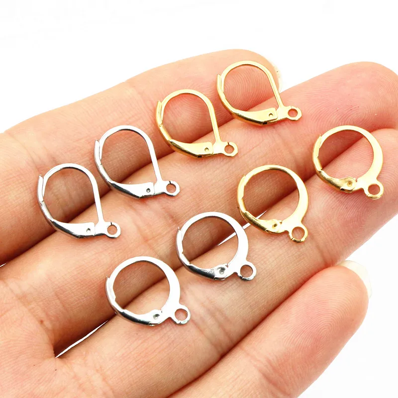 30個14x 12mm 15x 10mmフェードなしステンレス鋼フレンチレバーイヤリングクリップDIYイヤーワイヤーイヤリングジュエリーアクセサリー