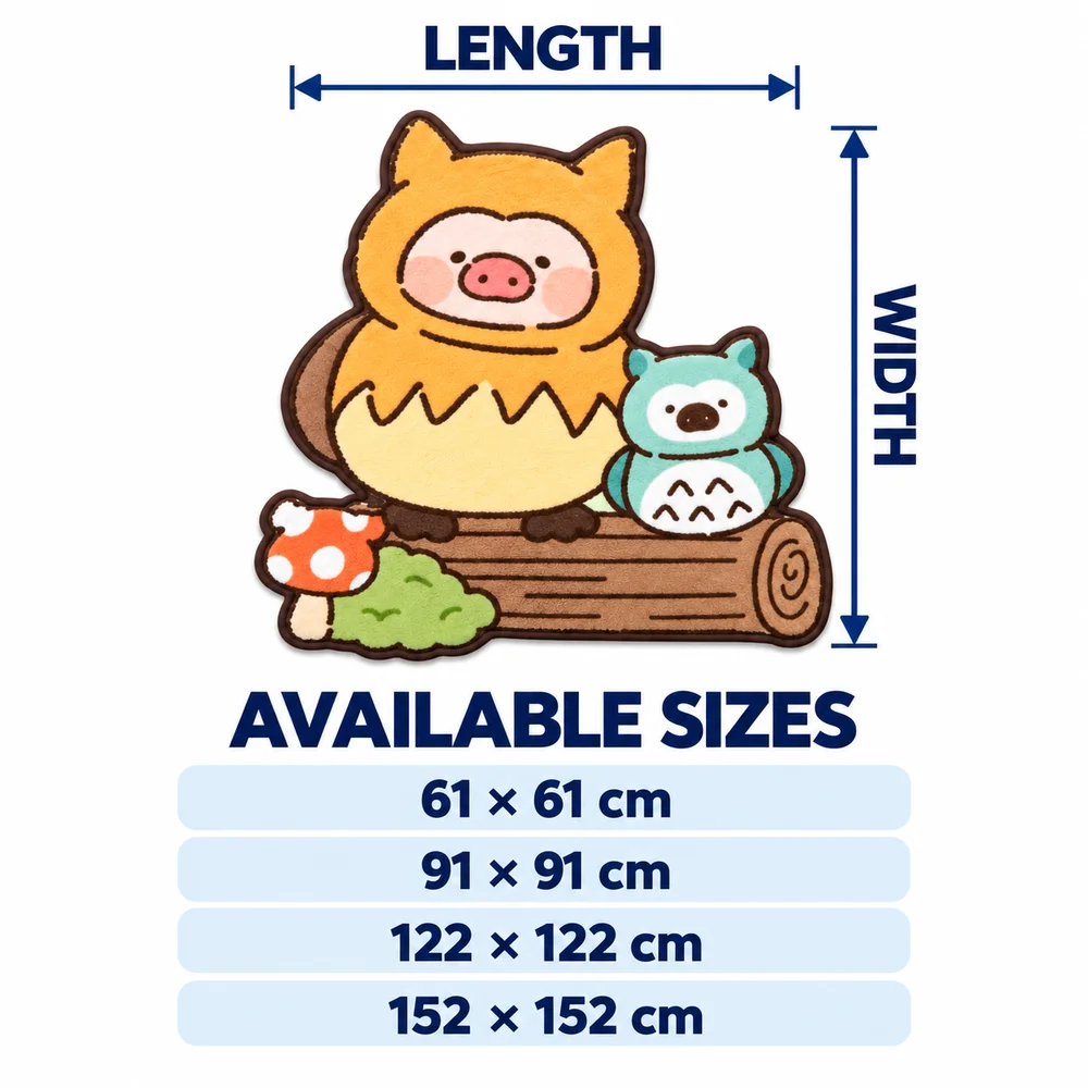 Cute Woodland Pig and Owl Shaped Area Rug, L-Lulu Pig Irregular Flannel Indoor Floor Mat for Bedroom Living Room Home Decor