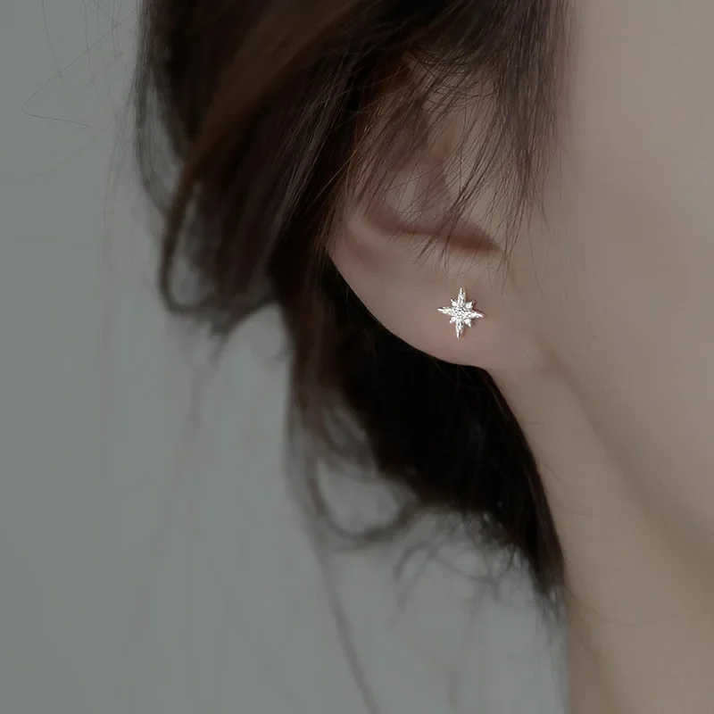 

Real 925 Sterling Silver Mini Full Zircon Star Stud Earrings for Women Minimalist Cute Fine Jewelry Light Luxury Accessories