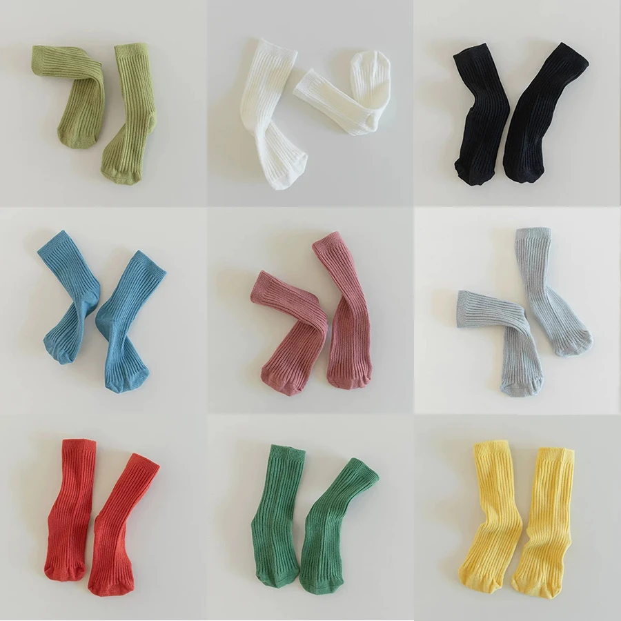 4Pairs/Lot Autumn Winter New Kids Cotton Socks Solid Color Stripped Children's Casual Sock Boys Girls School Socks High Quality