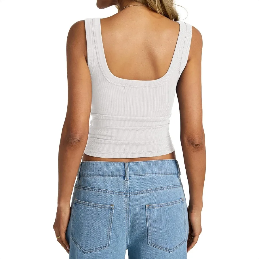 Womens Cotton Ribbed Square Neck Tank Tops Basic Backl Sleevel Summer Cami Shirts 2025