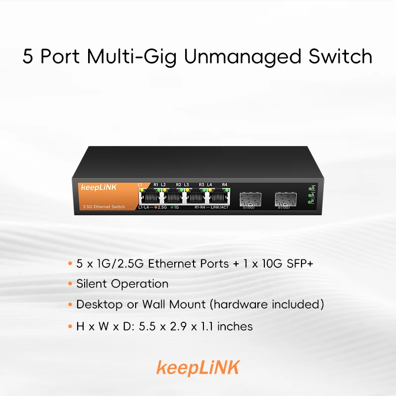 KeepLiNK 6-Port Multi-Gigabit Switch with 4-port 2.5Gb Ethernet and 2-port 10G SFP+