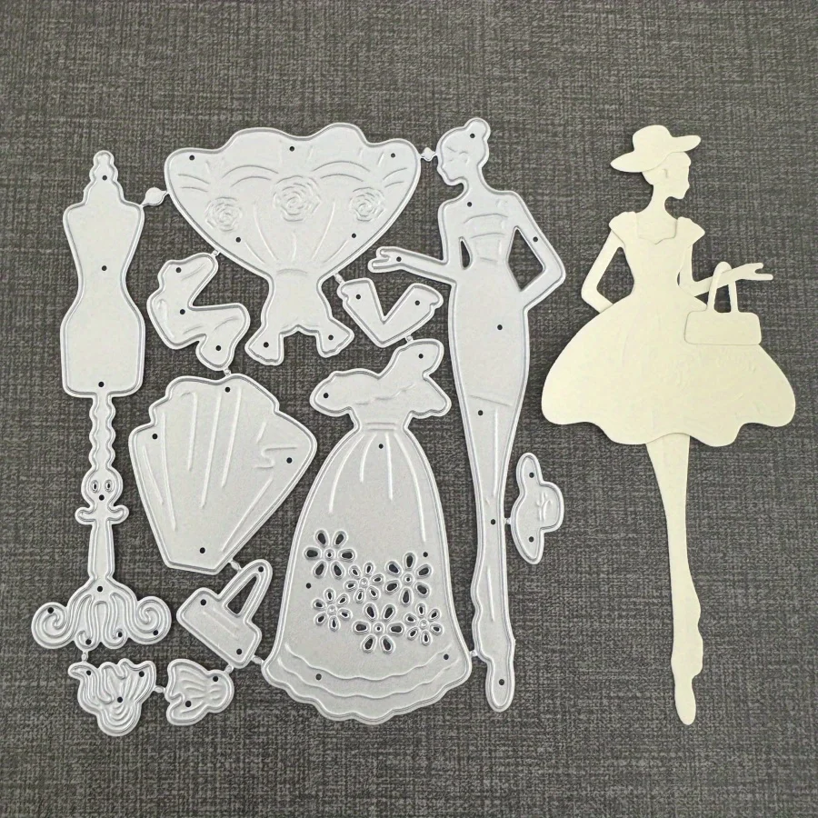 Weibliches Modell mit Rosenblumenkleid, Metall-Stanzformen, Form, Stempel, Serie, Sammelalbum, Papier, Basteln, Messerform, Schablonen, Fotoalben