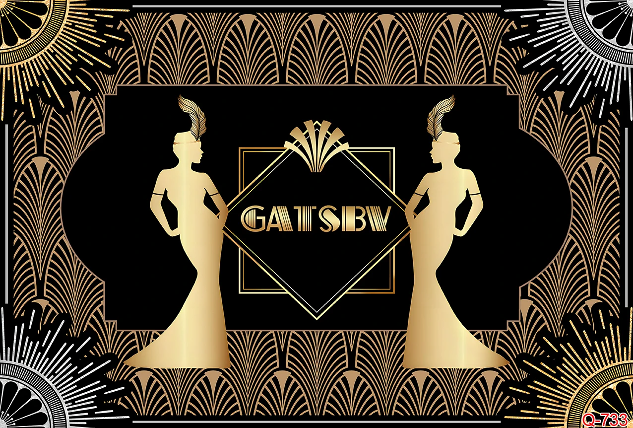 Gatsby Themed Backdrop for Wedding Party Decoration Black and Gold Roaring 20s Art Decor 1920s Happy Birthday Children Supplies