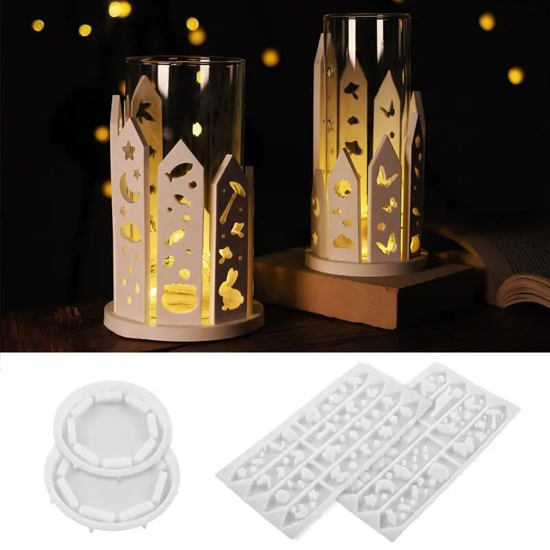 DIY Circular Lantern Ornament Decoration Silicone Mold Gypsum Hollow Easter Rabbit Heart Leaf Epoxy Resin Mold Crafts Storage