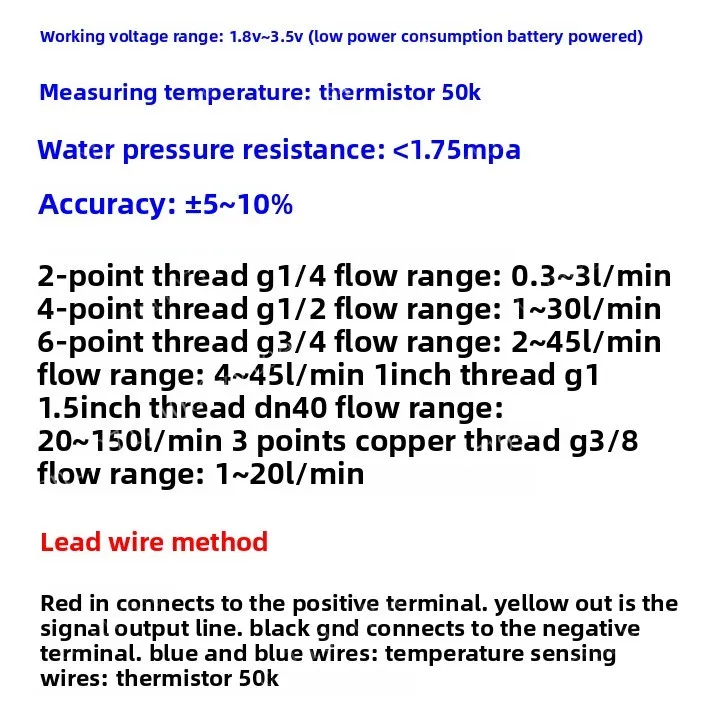 Water Flow Sensor Measuring Flow Rate Temperature and Velocity Integrated Display Screen + 3/8