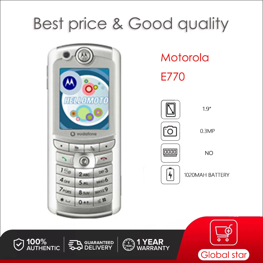 Original Motorola E770 Unlocked Refurbished Mobile Phone GSM 900 / 1800 Good Quality With 1 Year Warranty Only support English