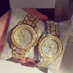 Top nuevo reloj de lujo con diamantes para mujer, relojes de acero de cuarzo de marca elegante, reloj de pulsera de moda con cristal de circón para mujer