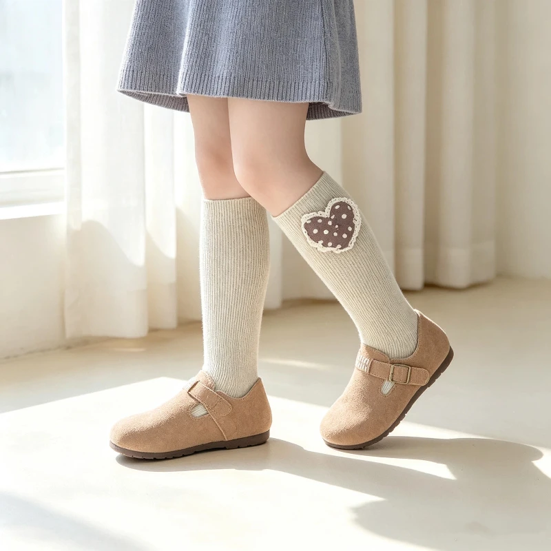 Lovely Little Girls Multi‑Color Calf Hosiery Polka Dot Lace Trim Sweet Heart Ornament Fine Vertical Striped Texture Comft Socks