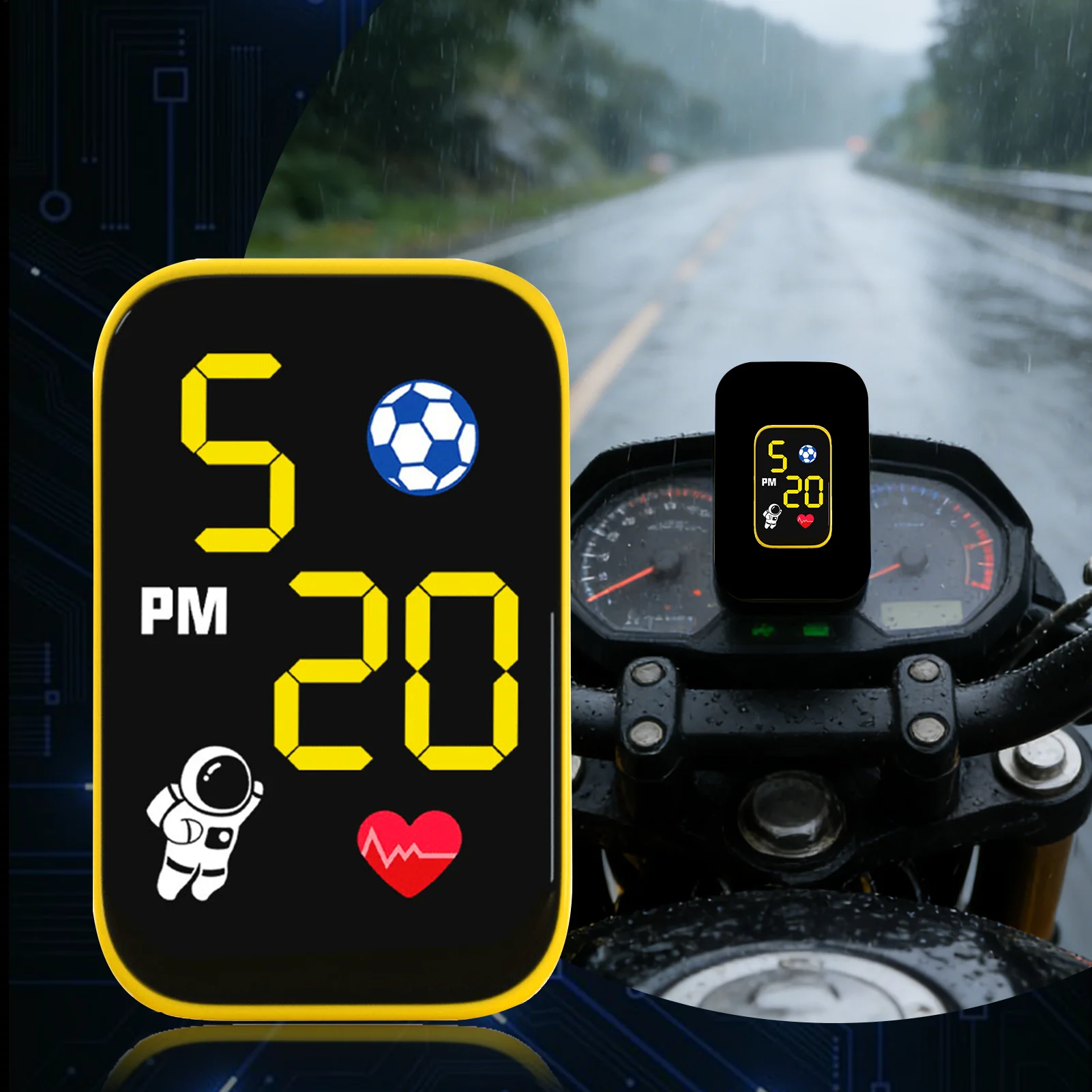 Waterproof Lighted Display Motorcycle Led Digital Clock Dashboard Mount Motorbike Clock For Cycling Enthusiasts Commuting