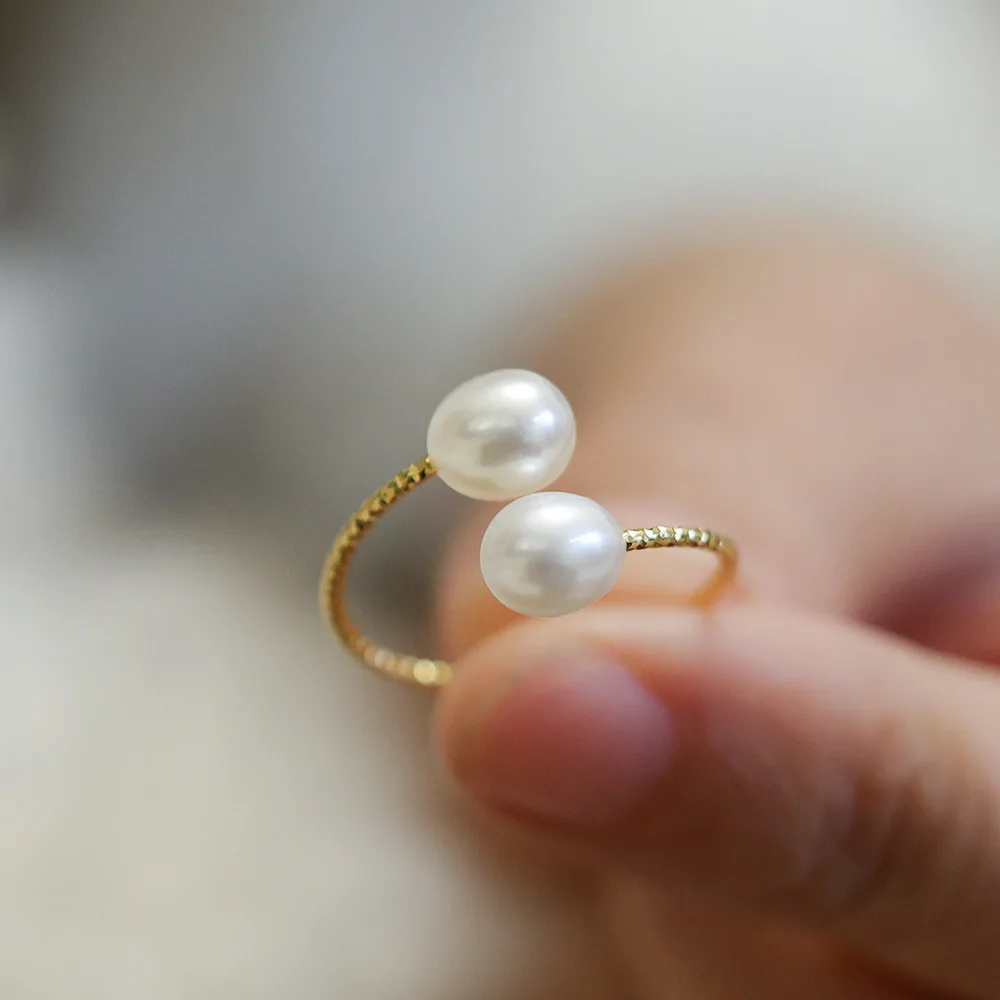 Natural Pearl Ring for Women Creative Geometric Index Finger Ring Fashion Wedding Jewelry Party Elegant Accessories Female Gifts