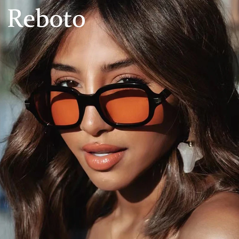 Vintage Square Women\'s Sunglasses Trend 2022 Fashion Brand Designer Popular Orange Sunglasses Ladies Retro Rivet Small Glasses