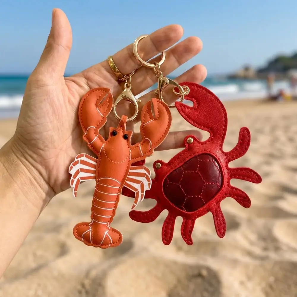 Trendy Beach Style Pu Leather Lobster Pendant Cute Summer Pu Crab Keychain Hanger Creative Bag Charm Men