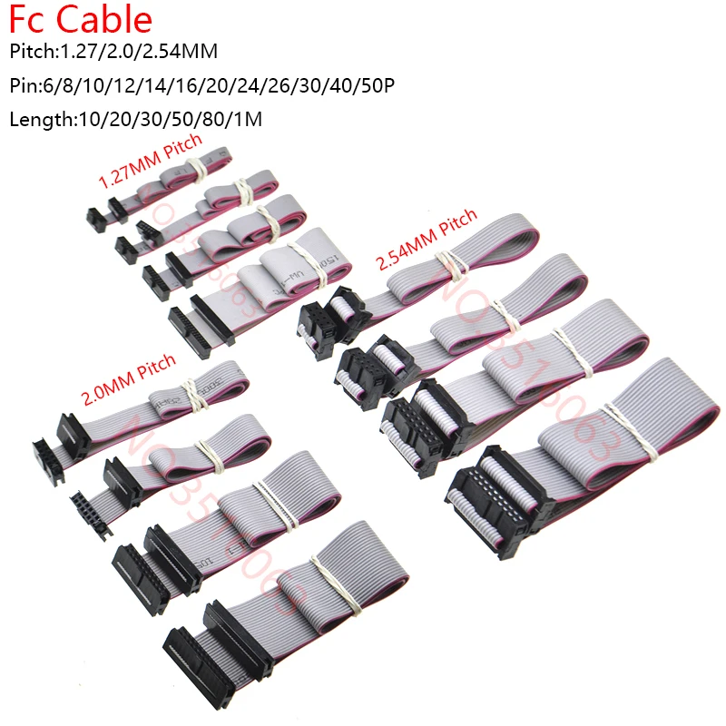 1 SZTUK 1.27MM/2.0MM/2.54MM Skok FC-6/8/10/16/20/40/50 Pin 20/30/50/CM Szara płaska wstążka Jtag Isp Kabel do pobierania danych 1.27 2.0 2.54