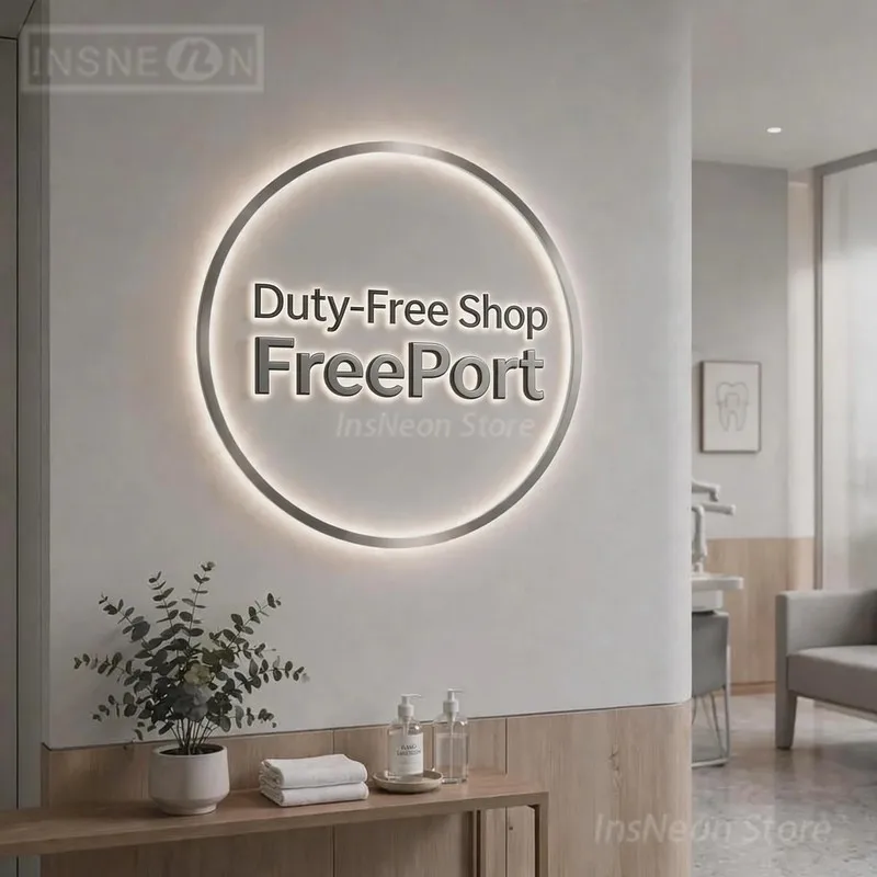 Duty-Free Shop Custom LED Acrylic Letters Sign, Wall Logo Metal Personal Design Restaurant Business Advertising Signage