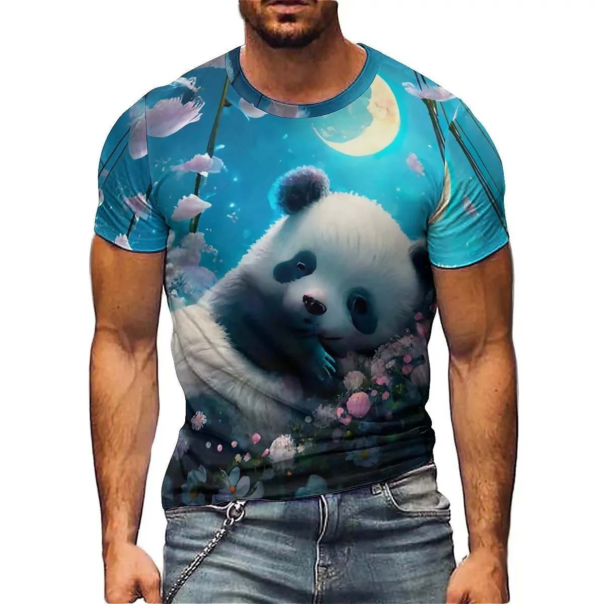 Spring and Summer Anime-themed Men's 3D Printed Short-sleeved T-shirts, Lightweight, Breathable Polyester Fabric
